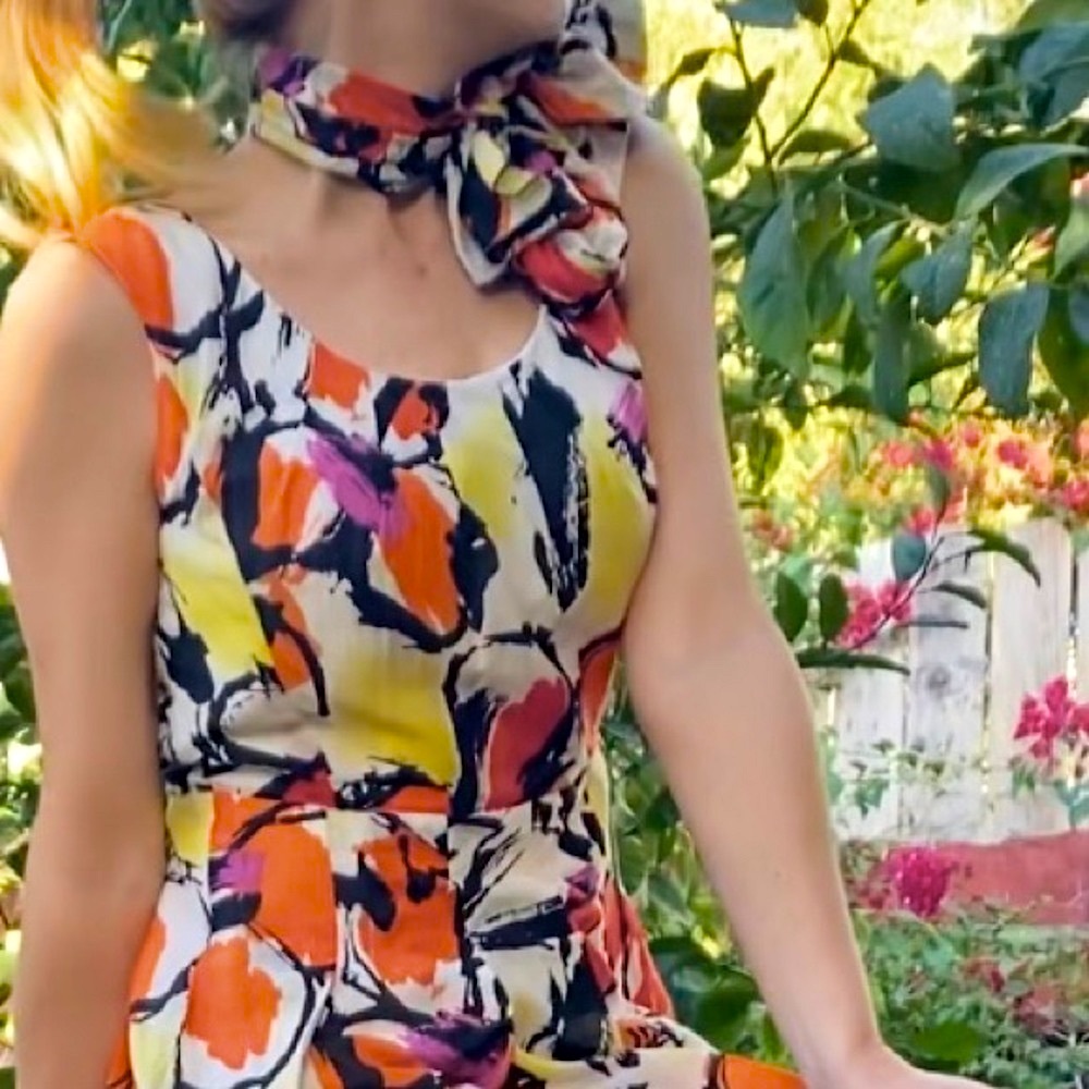 VTG 90s Abstract Art BabyDoll Dress & Scarf Set